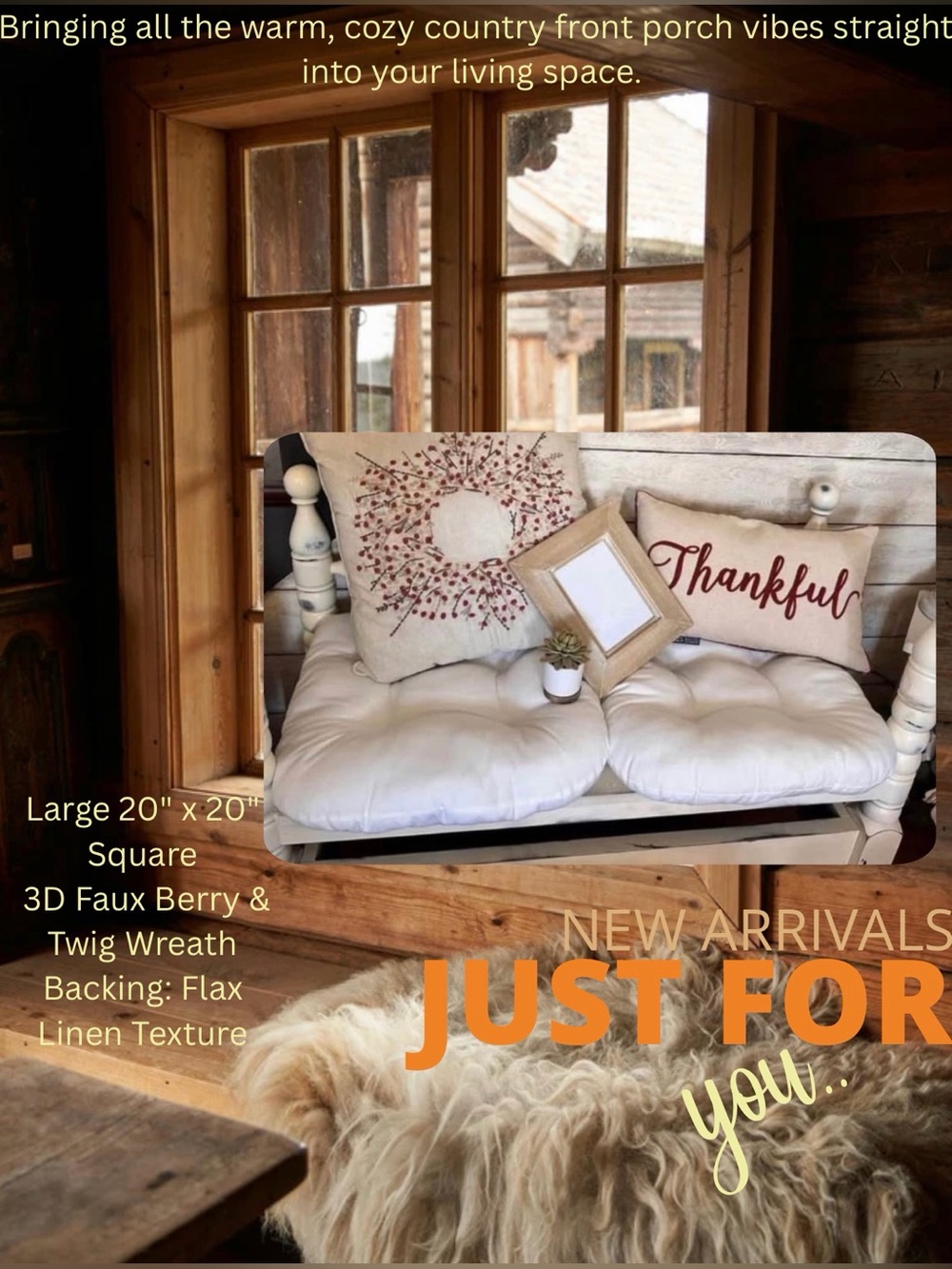 Devi Designs berry wreath pillow autumn flax linen primitive 3D fall Farmhouse